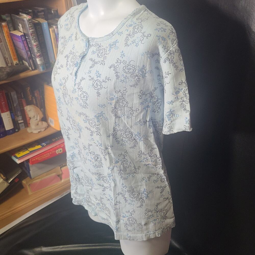 Vintage 90s basic editions powder blue micro floral print ribbed shirt size 3X